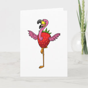 Flamingo mit Erdbeere Karte