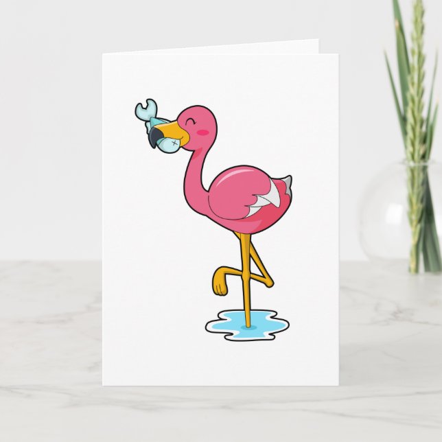 Flamingo mit Fisch Karte (Vorderseite)