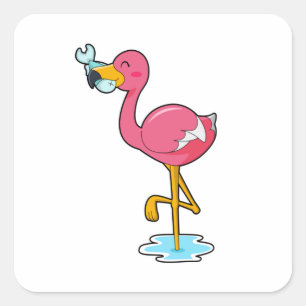Flamingo mit Fisch Quadratischer Aufkleber