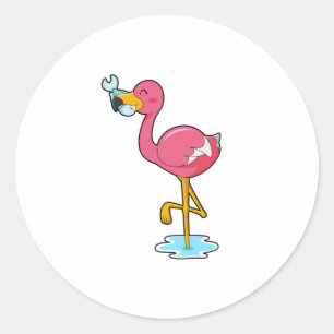 Flamingo mit Fisch Runder Aufkleber