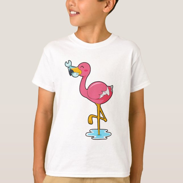 Flamingo mit Fisch T-Shirt (Vorderseite)