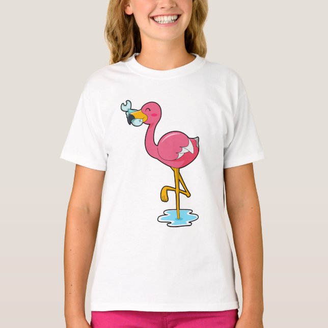 Flamingo mit Fisch T-Shirt (Vorderseite)