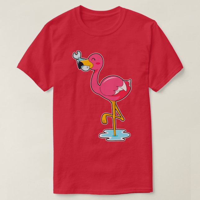 Flamingo mit Fisch T-Shirt (Design vorne)