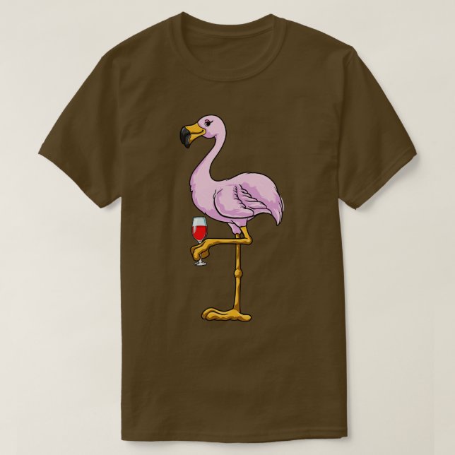 Flamingo mit Glas Rotwein T-Shirt (Design vorne)