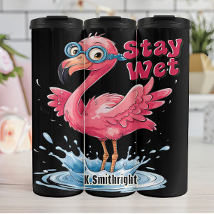 Flamingo mit Goggles Bleibe Thermosbecher