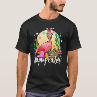 Flamingo mit Hasenohren mit Oster-Eier-Korb Frohe  T-Shirt