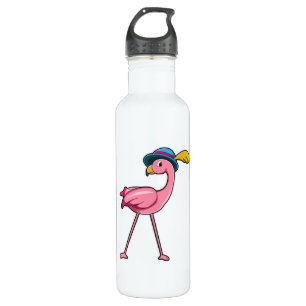 Flamingo mit Hat & Feather Edelstahlflasche