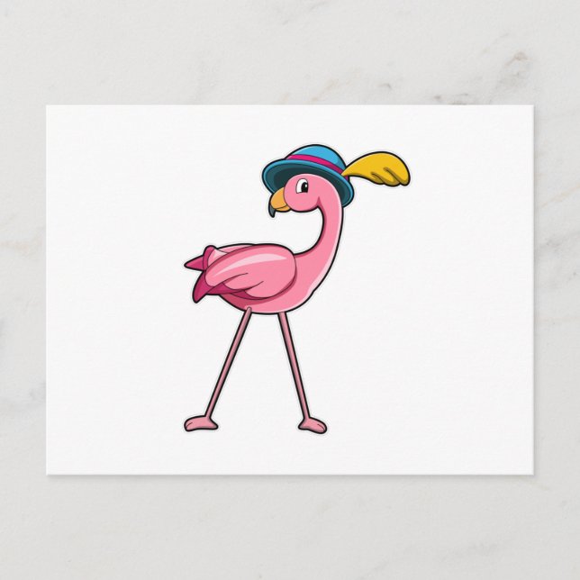 Flamingo mit Hat & Feather Postkarte (Vorderseite)