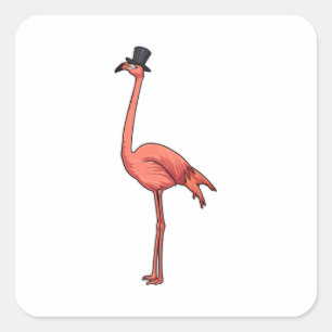 Flamingo mit Hat Quadratischer Aufkleber