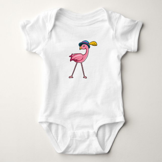 Flamingo mit Hut und Feder Baby Strampler (Vorderseite)