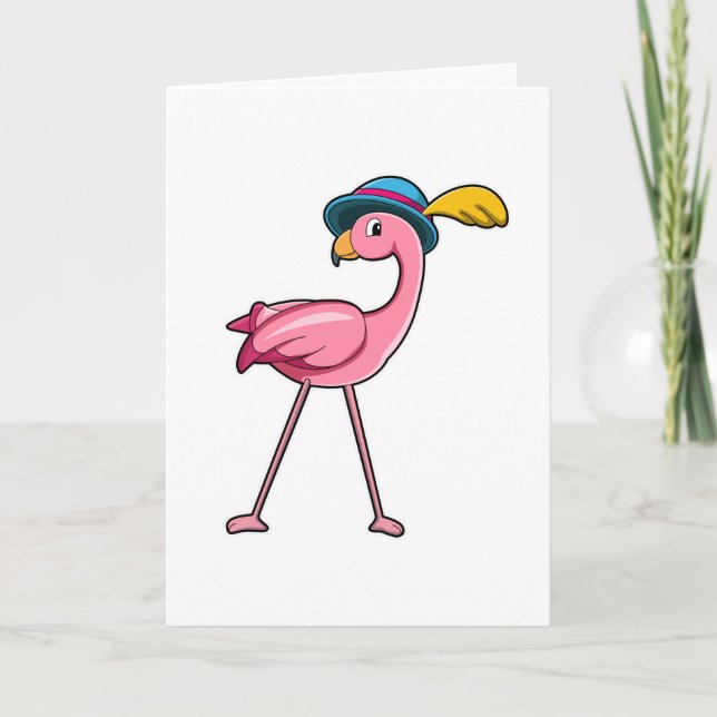Flamingo mit Hut und Feder Karte (Vorderseite)