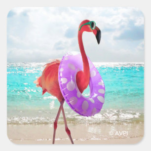 Flamingo mit Innentube Quadratischer Aufkleber
