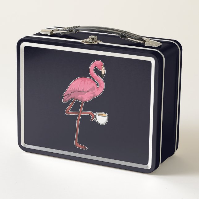 Flamingo mit Kaffee-Cup Metall Brotdose (Vorderseite)