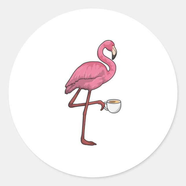 Flamingo mit Kaffee-Cup Runder Aufkleber (Vorderseite)