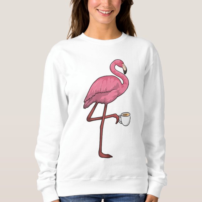 Flamingo mit Kaffee-Cup Sweatshirt (Vorderseite)