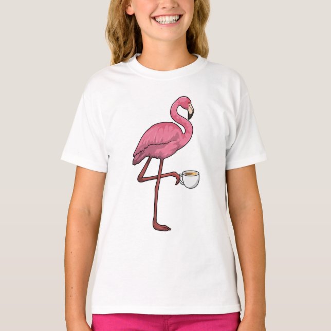 Flamingo mit Kaffee-Cup T-Shirt (Vorderseite)