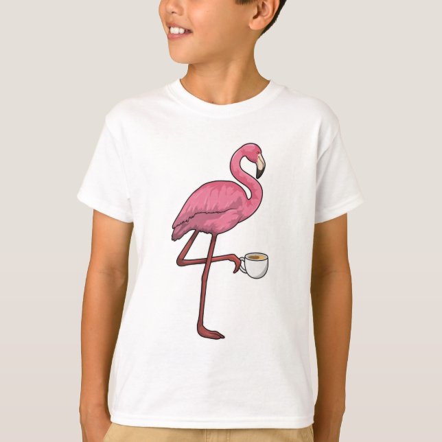 Flamingo mit Kaffee-Cup T-Shirt (Vorderseite)