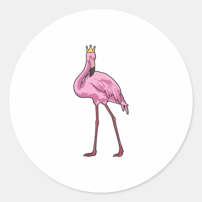 Flamingo mit Krone Runder Aufkleber (Vorderseite)