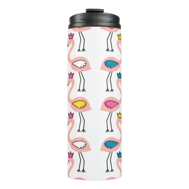Flamingo mit Kronen nahtlos Muster. Thermosbecher (Vorderseite)