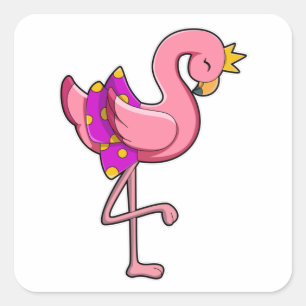 Flamingo mit Kronen und Rock Quadratischer Aufkleber