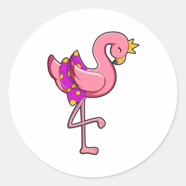 Flamingo mit Kronen und Rock Runder Aufkleber (Vorderseite)