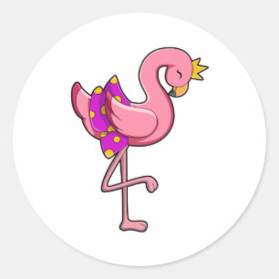 Flamingo mit Kronen und Rock Runder Aufkleber