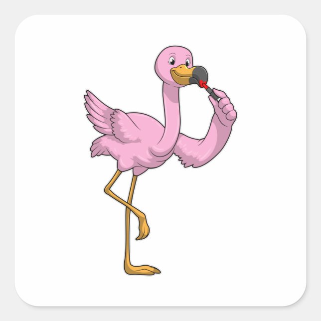 Flamingo mit Lipstick Quadratischer Aufkleber (Vorderseite)