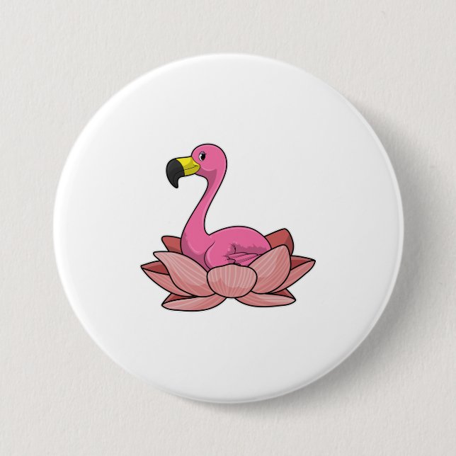 Flamingo mit Lotus-Blume Button (Vorderseite)