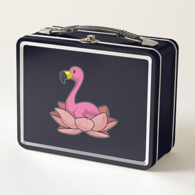 Flamingo mit Lotus-Blume Metall Brotdose (Vorderseite)