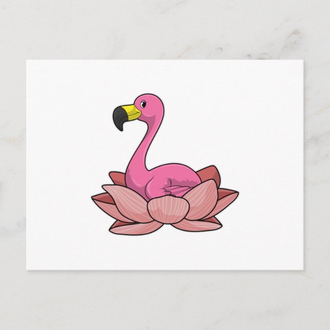 Flamingo mit Lotus-Blume Postkarte (Vorderseite)