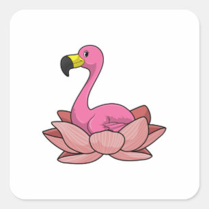 Flamingo mit Lotus-Blume Quadratischer Aufkleber
