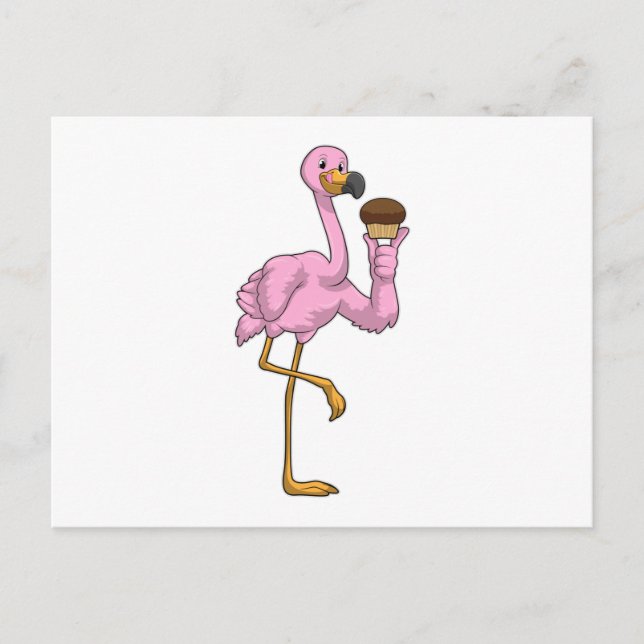 Flamingo mit Muffin Postkarte (Vorderseite)