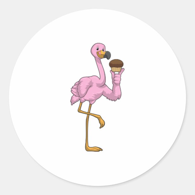 Flamingo mit Muffin Runder Aufkleber (Vorderseite)