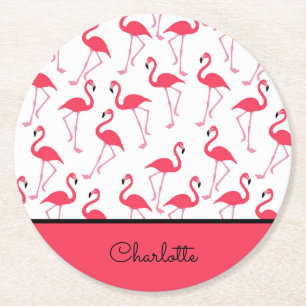 Flamingo mit Namen Runder Pappuntersetzer