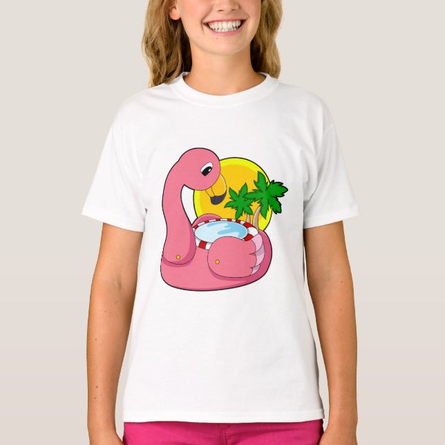 Flamingo mit Pool T-Shirt (Vorderseite)
