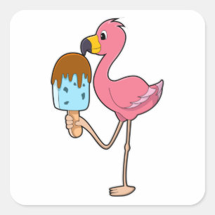 Flamingo mit Popsicle Quadratischer Aufkleber