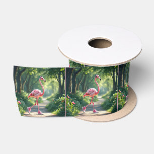 Flamingo mit rosa Turnschuhen und Kopfhörern Satinband