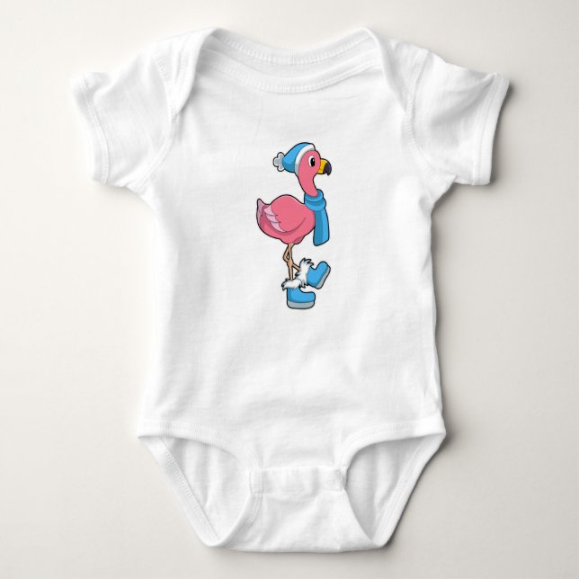 Flamingo mit Scarf & Hat Baby Strampler (Vorderseite)