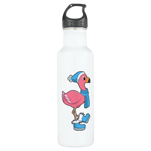 Flamingo mit Scarf & Hat Edelstahlflasche (Vorderseite)