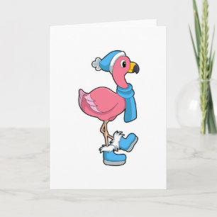 Flamingo mit Scarf & Hat Karte