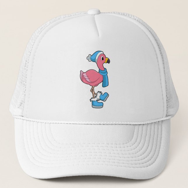 Flamingo mit Scarf & Hat Truckerkappe (Vorderseite)