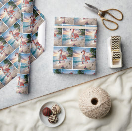 Flamingo mit Schal und rosa Stiefeln Geschenkpapier