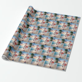 Flamingo mit Schal und rosa Stiefeln Geschenkpapier