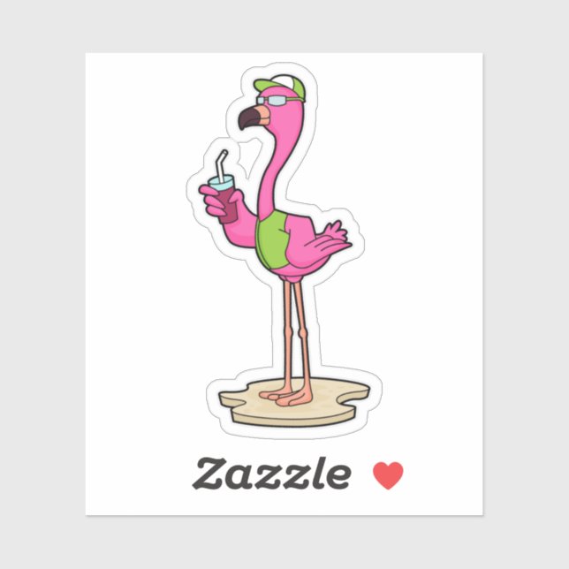 Flamingo mit Sonnenbrille & Cap Aufkleber (Blatt)