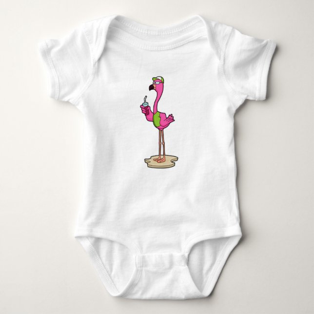 Flamingo mit Sonnenbrille & Cap Baby Strampler (Vorderseite)