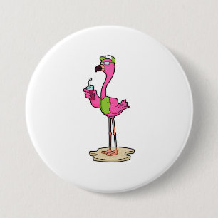 Flamingo mit Sonnenbrille & Cap Button