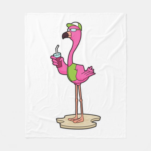 Flamingo mit Sonnenbrille & Cap Fleecedecke (Vorderseite)