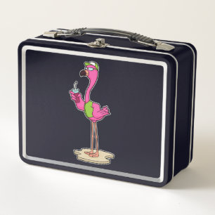 Flamingo mit Sonnenbrille & Cap Metall Brotdose