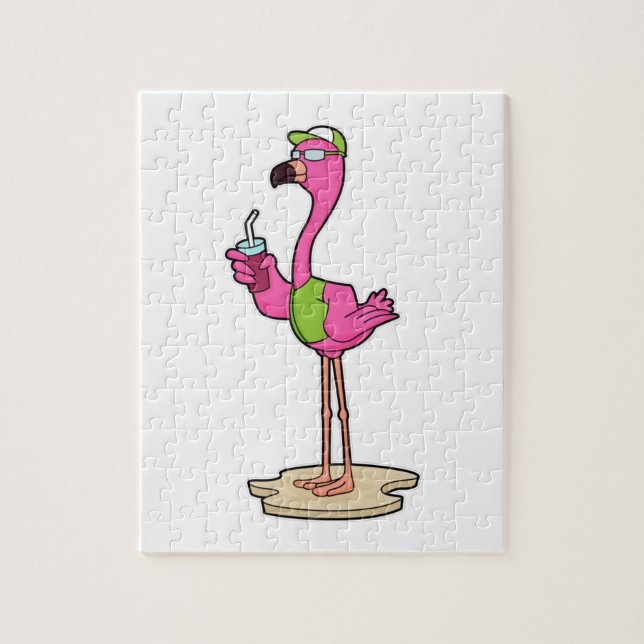 Flamingo mit Sonnenbrille & Cap Puzzle (Vertikal)