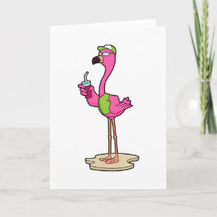 Flamingo mit Sonnenbrille & Mütze Karte